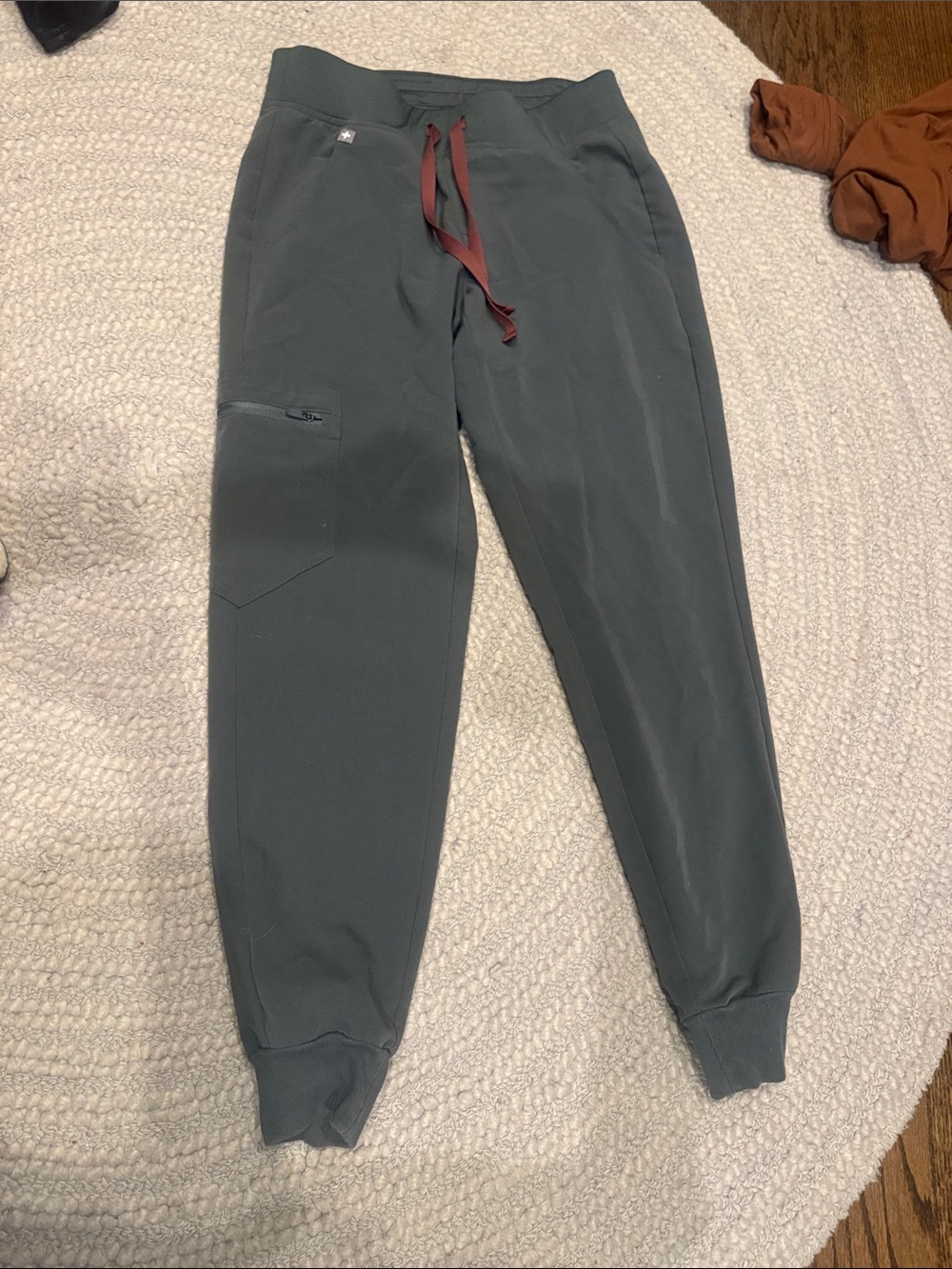 Figs Women's olive Green Joggers with Maroon Drawcord